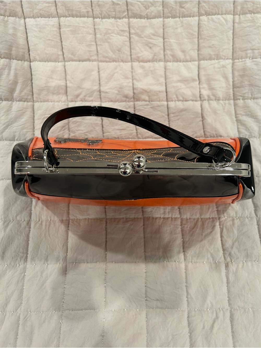 RARE Sourpuss Orange Glitter Spiderweb Handlelock kiss Bag - Picture 15 of 15